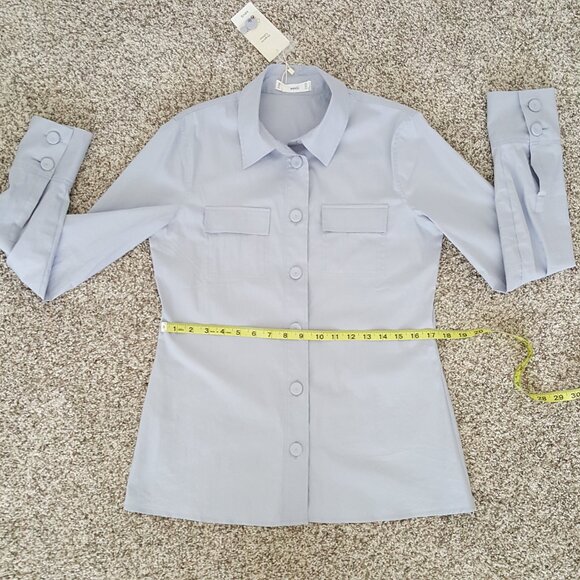 Mango Fitted Cotton Poplin Shirt Button Down Up Blue Office Work Business Casual - Picture 8 of 14